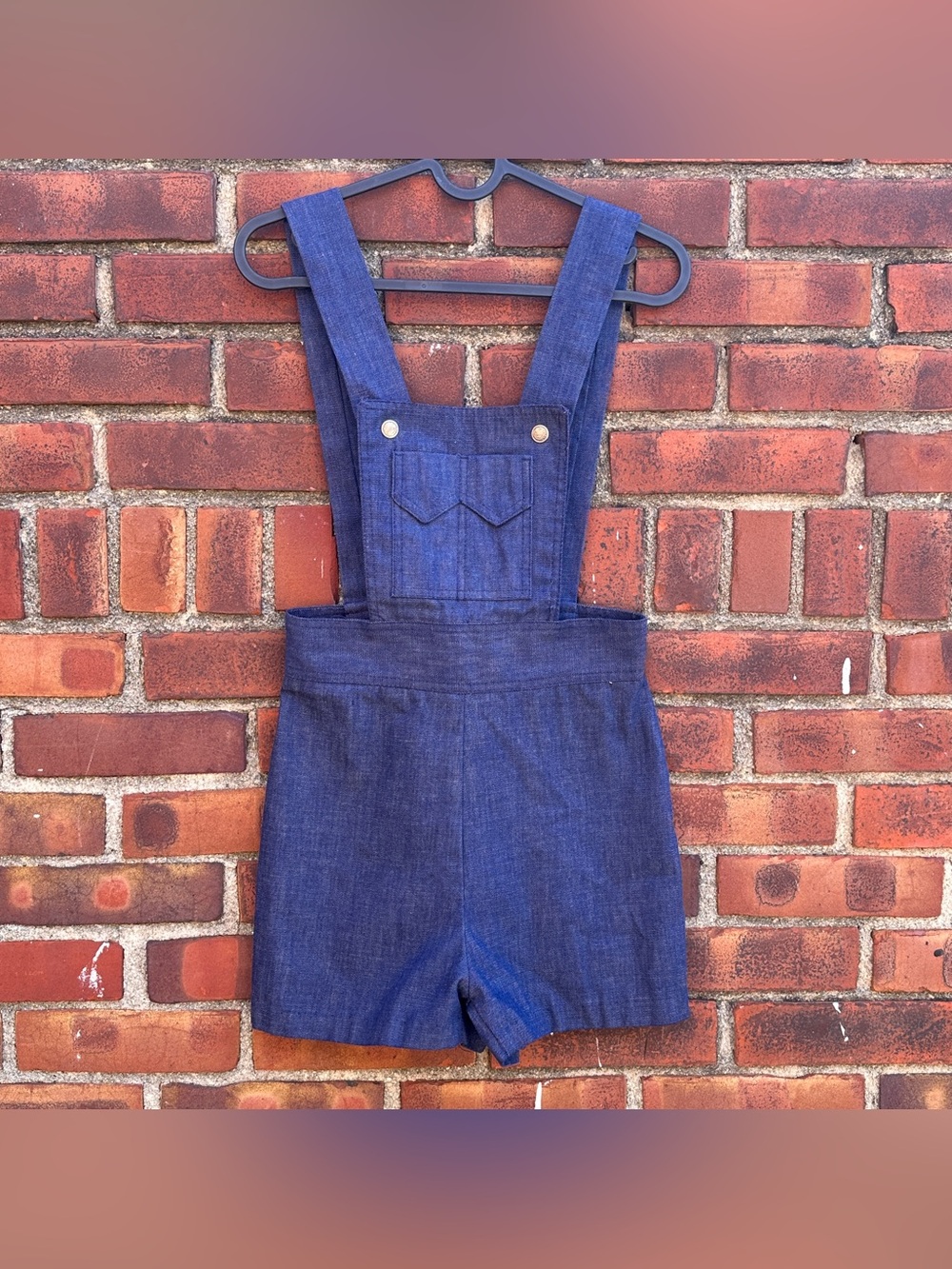Vintage 70s Dark Wash Denim Shortalls Romper Bib Overalls USA